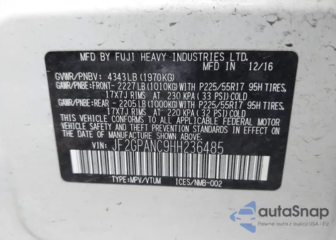 2017 Subaru Crosstrek 2.0I Limited из США, поврежденный, VIN JF2GPANC9HH236485